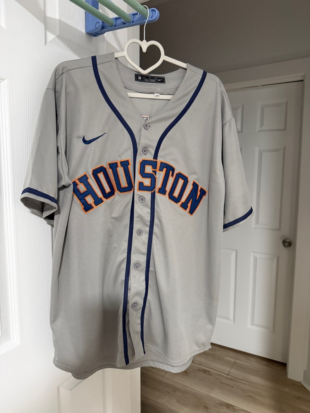 Nike Grey Houston Astros Tucker Baseball Jersey with Blue & Orange Trim